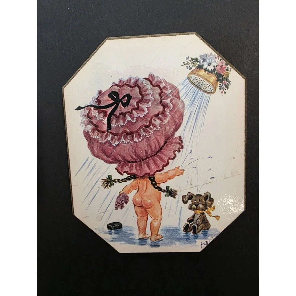 VTG‎ 60s Griffin Kitsch 2 Lil Girl Wall Plaques Doggy Bathroom Beauty Manicure